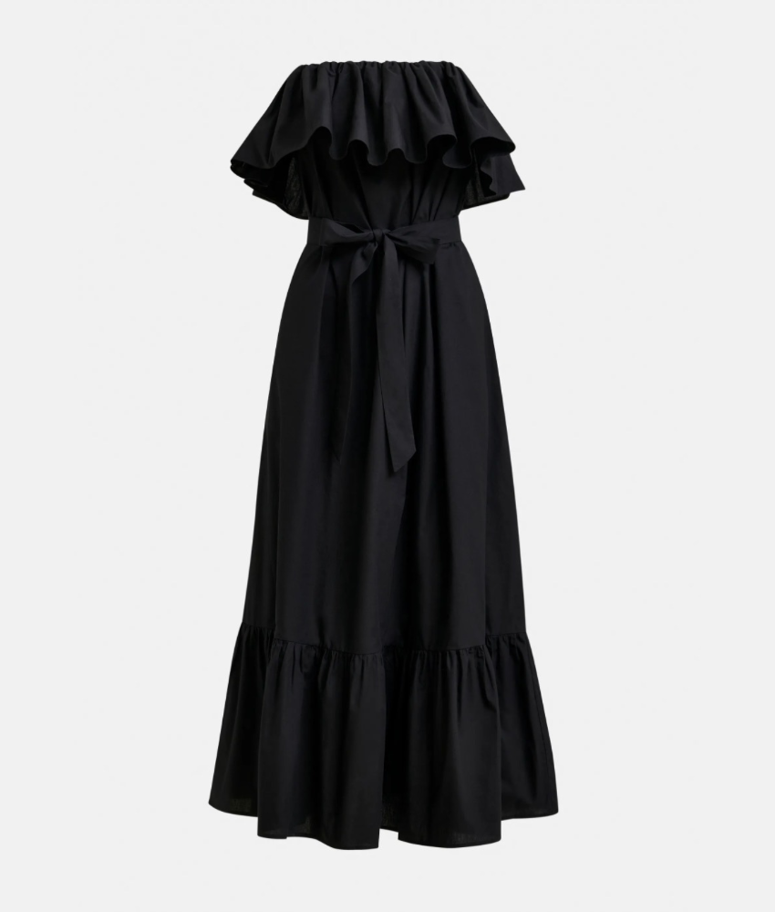 Joyce Belted Ruffle Dress Black