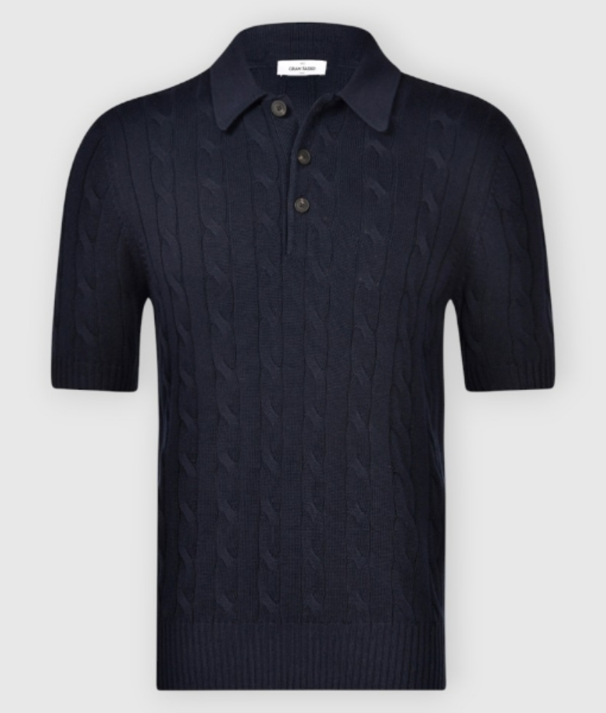 Gran Sasso Ribbed and Cabled Knit Polo