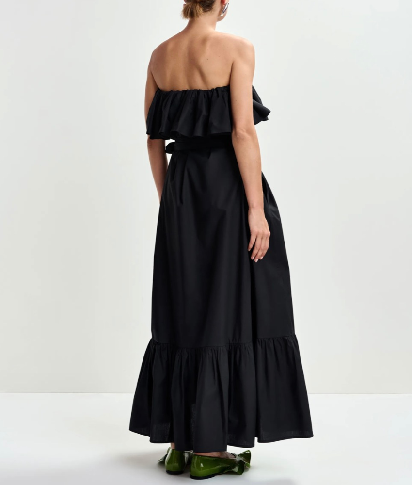 Joyce Belted Ruffle Dress Black