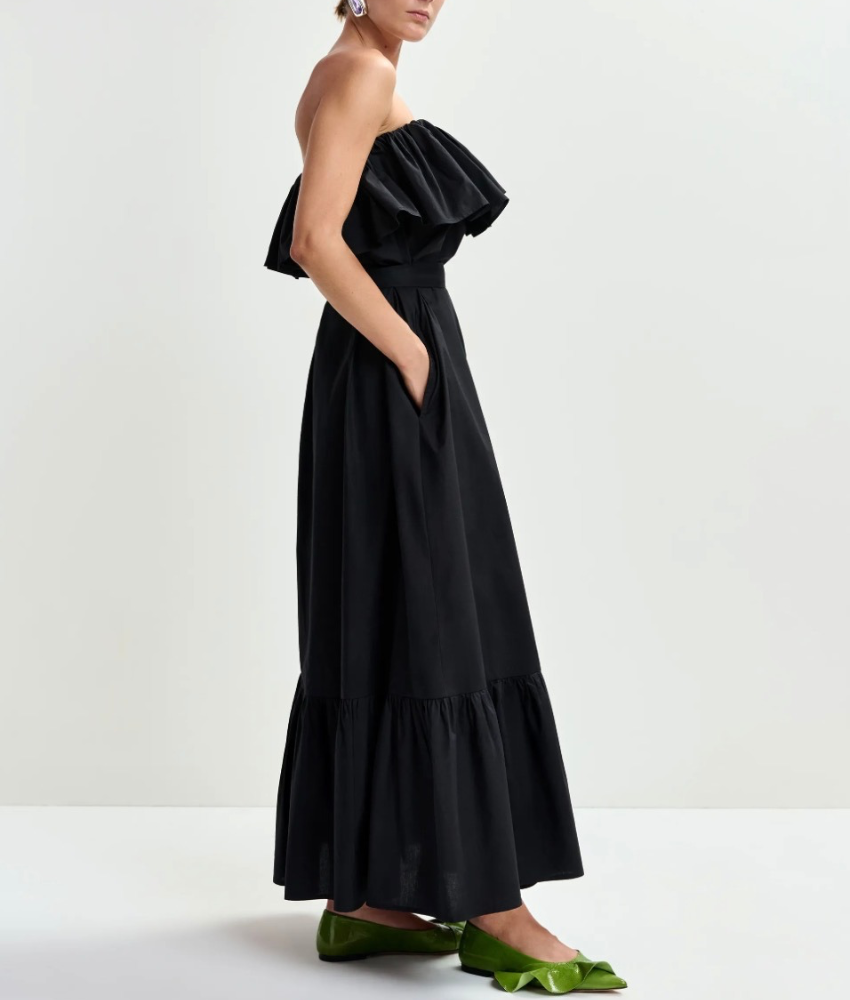 Joyce Belted Ruffle Dress Black