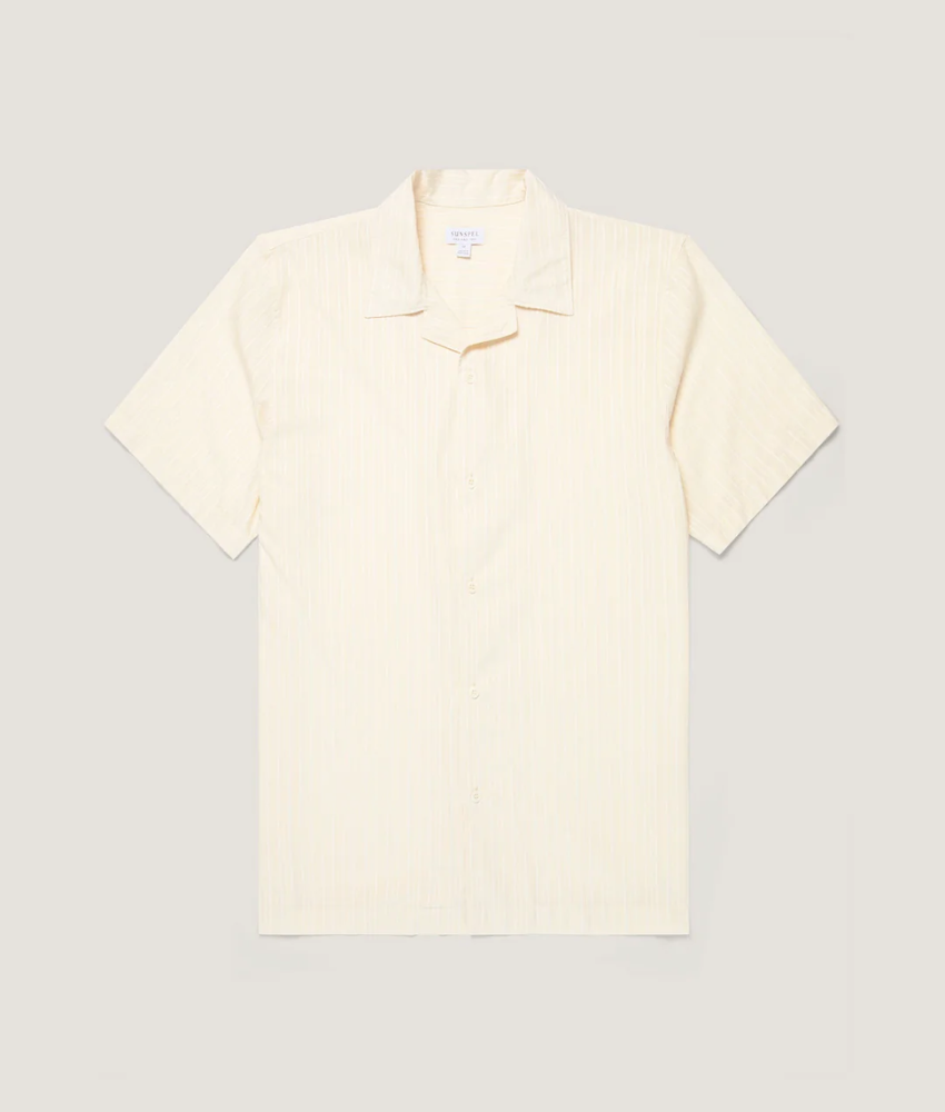 Sunspel Textured Stripe Camp Collar