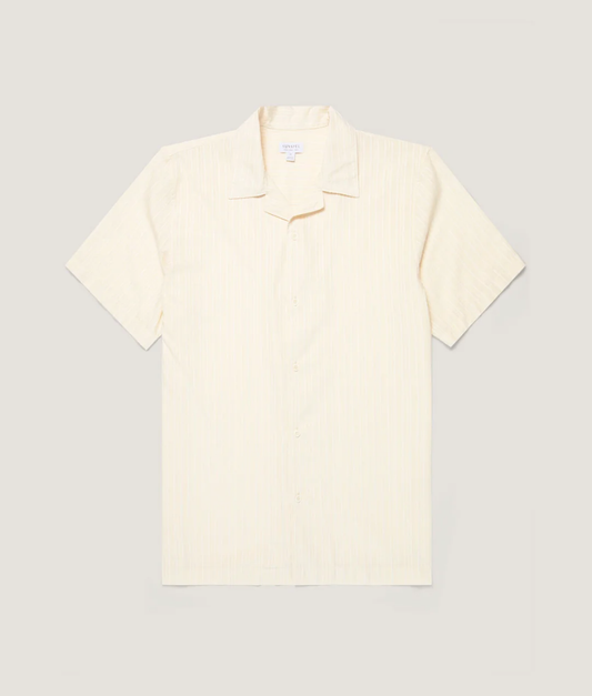 Sunspel Textured Stripe Camp Collar