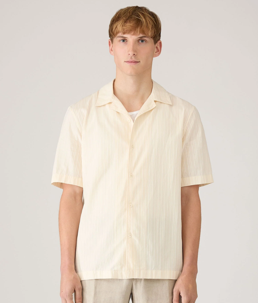 Sunspel Textured Stripe Camp Collar