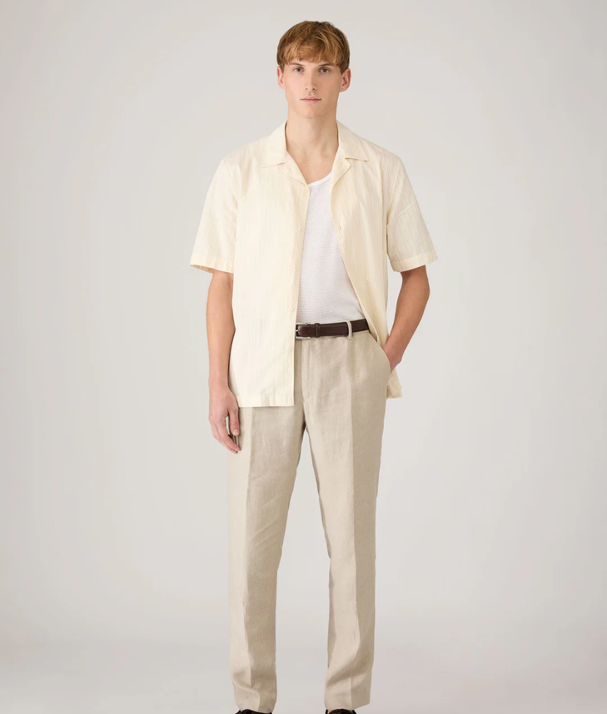 Sunspel Textured Stripe Camp Collar