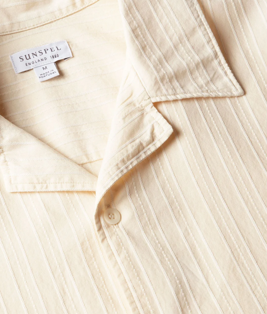 Sunspel Textured Stripe Camp Collar