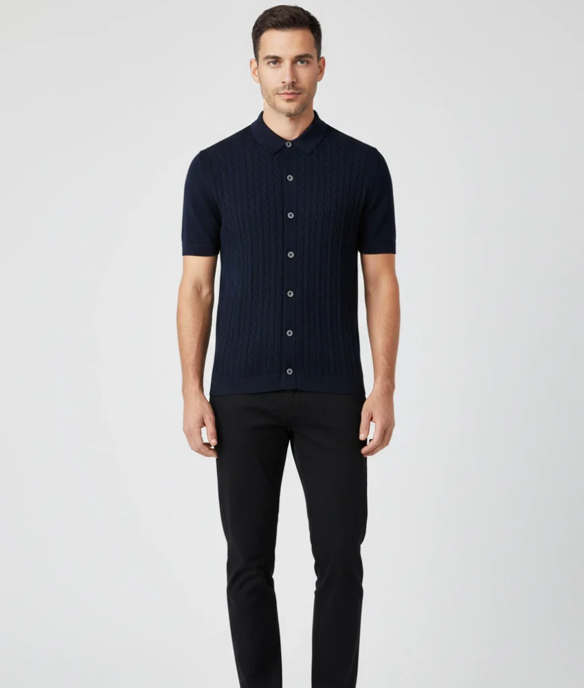 Gran Sasso Cable Knit Full BTN Shirt