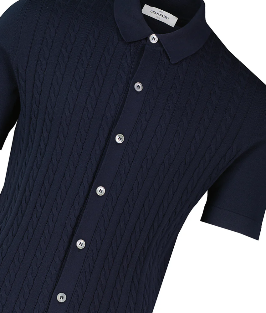 Gran Sasso Cable Knit Full BTN Shirt