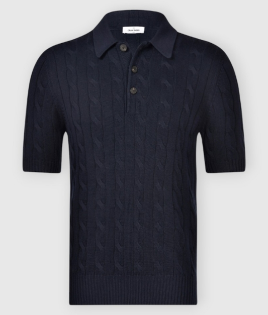 Gran Sasso Ribbed and Cabled Knit Polo