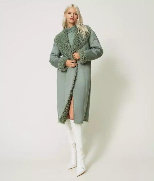 Twinset Suede-like Coat with Faux Fur