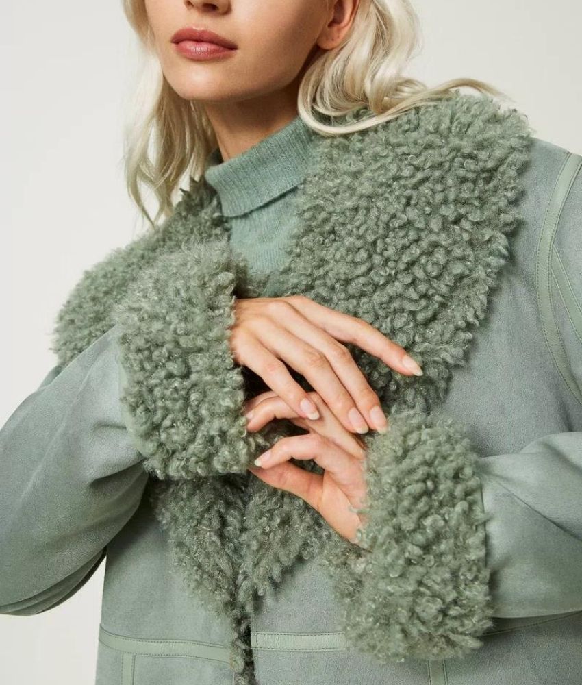 Twinset Suede-like Coat with Faux Fur