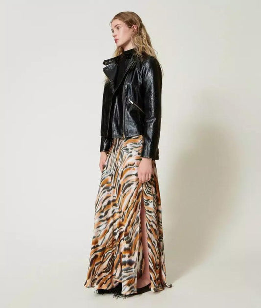 Twinset Animal Print Satin Skirt